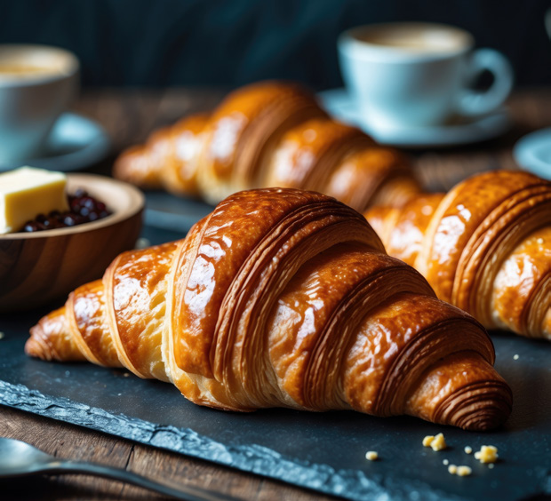 Fresh croissants served with morning coffee